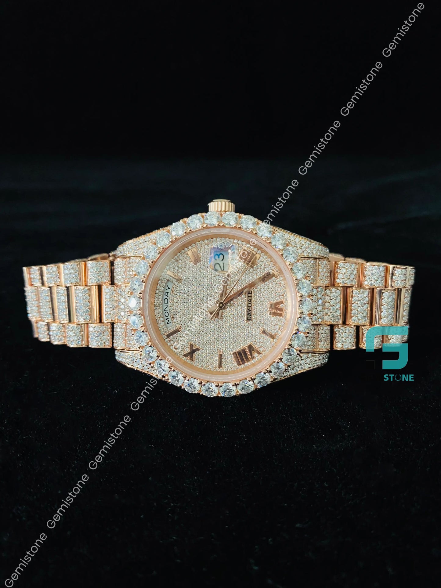 41MM Roman Dial Fully Iced Out Two Tone Custom VVS Moissanite Watch