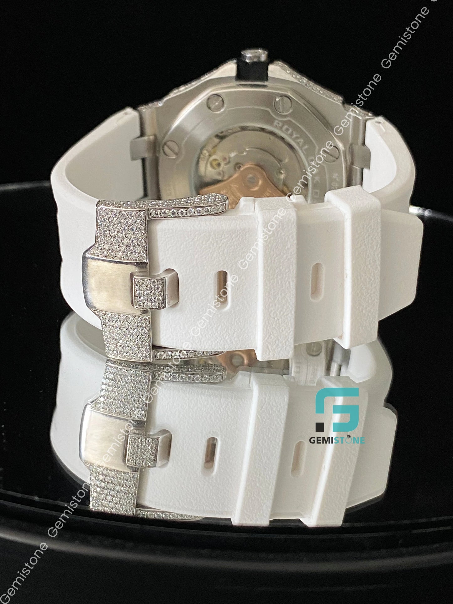 Men's Fully FaceDial White Silicon Strap Moissanite Watch
