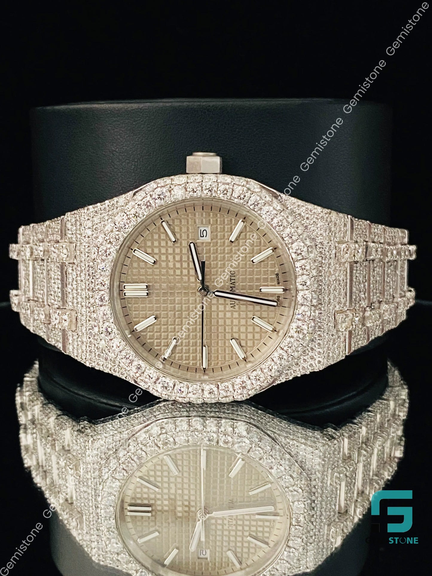 Tapisserie Pattern Light Beige Dial Moissanite Watch