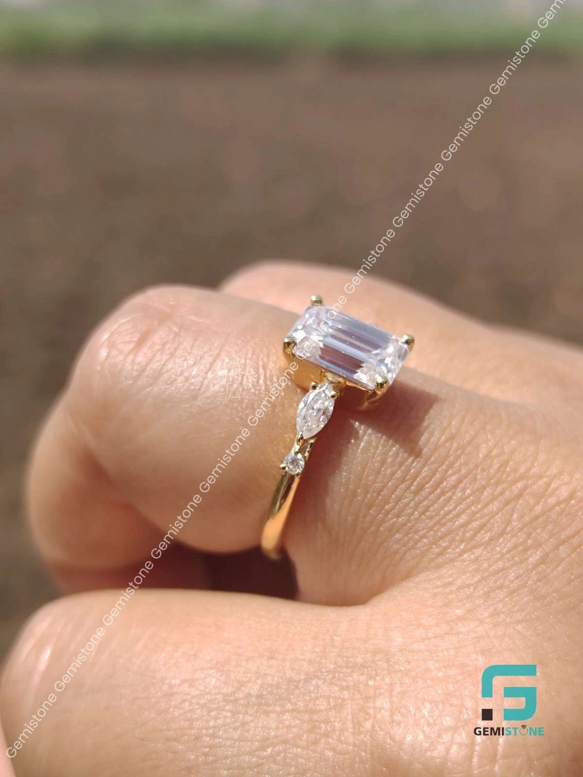 Three Stone Moissanite Engagement Ring