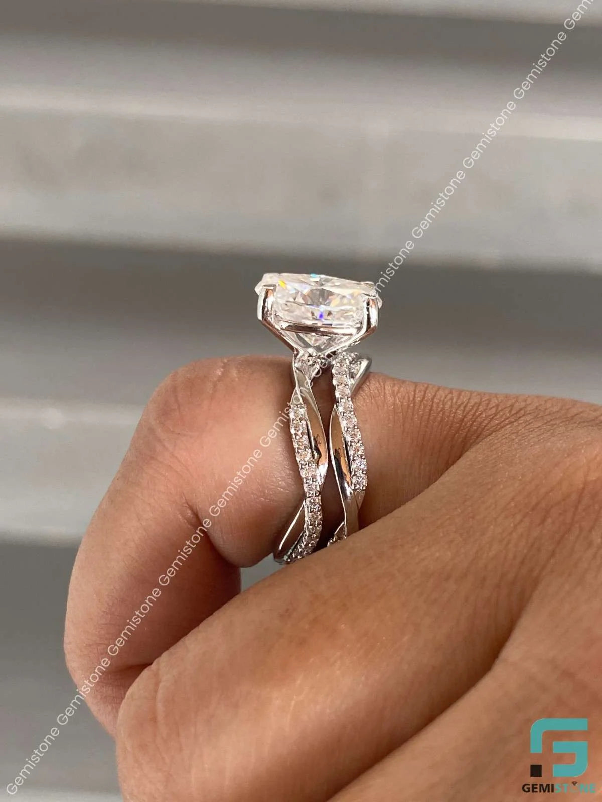 3 CT Oval Cut Moissanite Wedding Bridal Set WIth Stack Band For Her