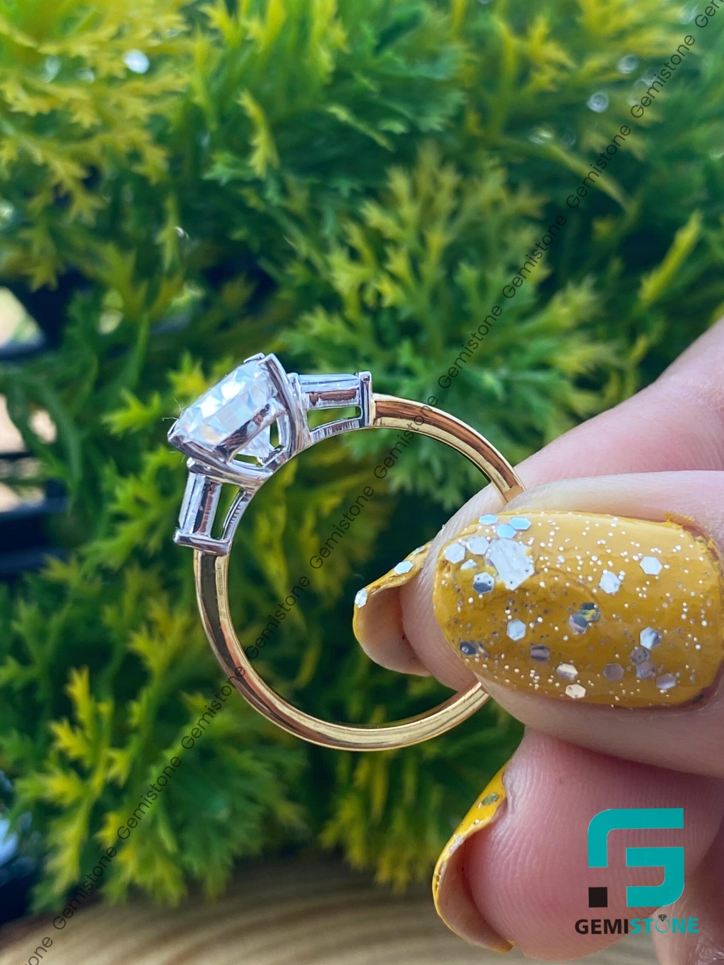 3 CT Pear Shape & T. Baguette Moissanite Engagement Ring