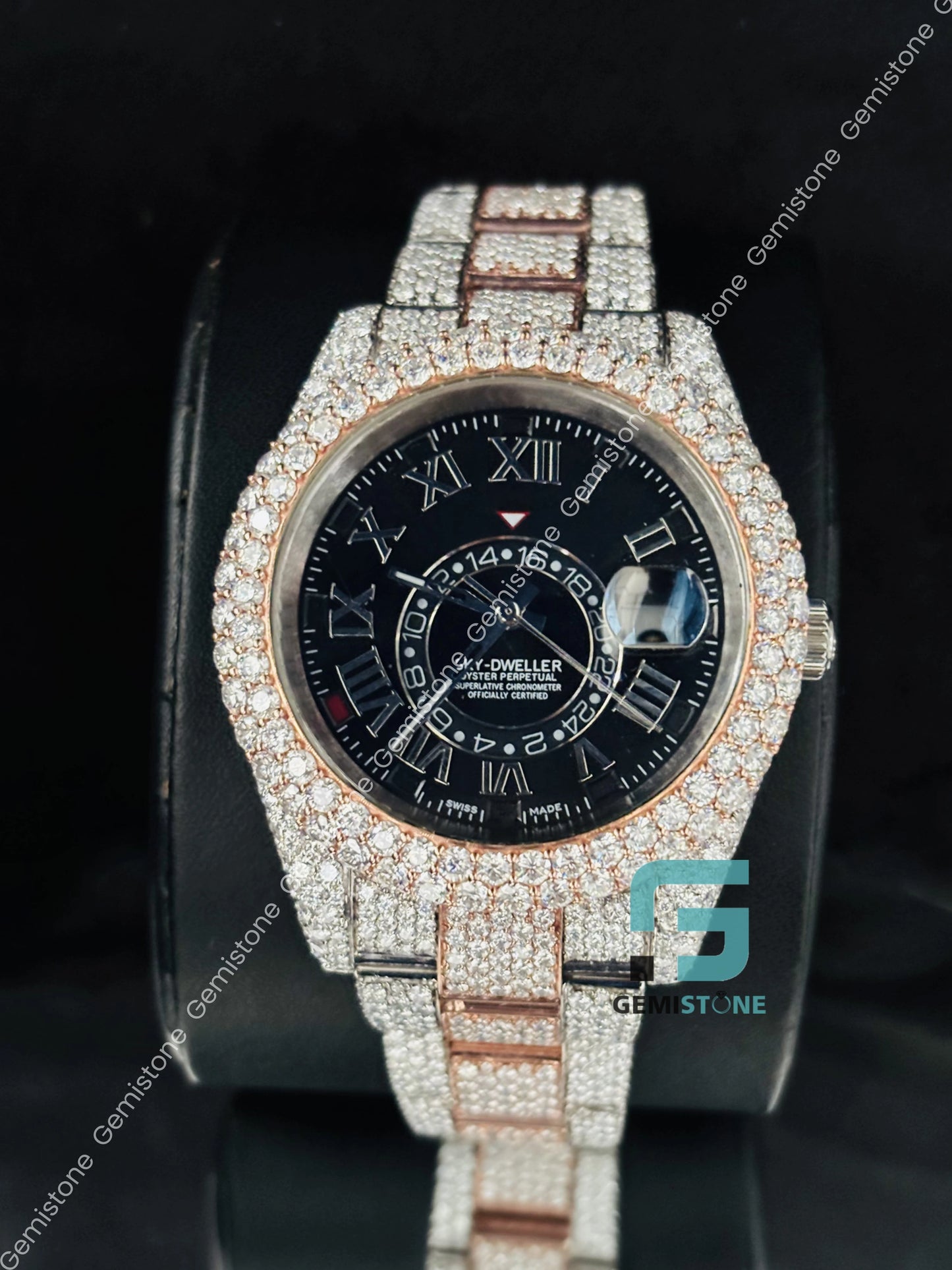 Two Sky Dweller Black Dial Moissanite Hip Hop Watch