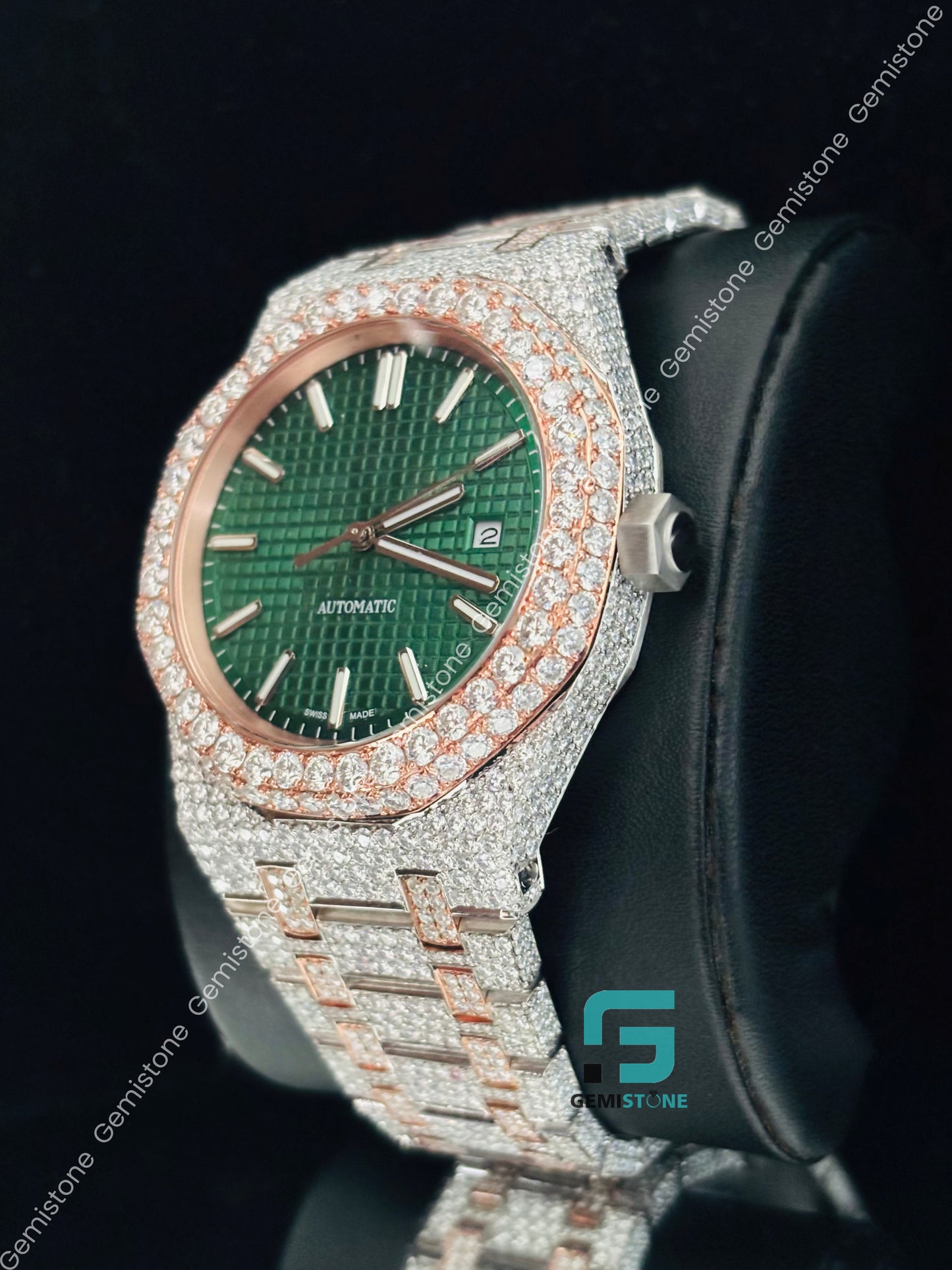 Two Tone Moissanite Hip Hop Wrist Watch
