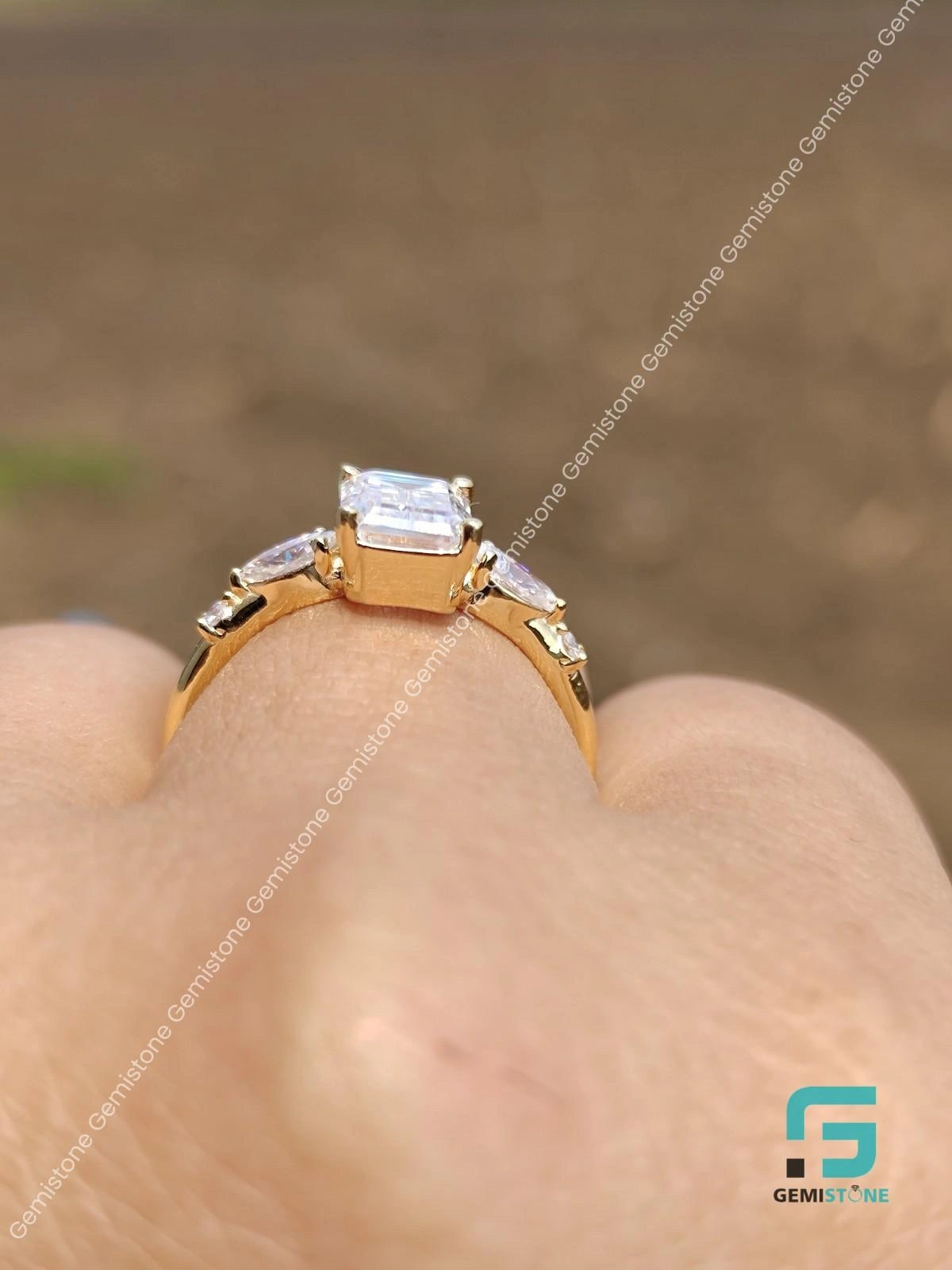 Unique Moissanite Three Stone Ring