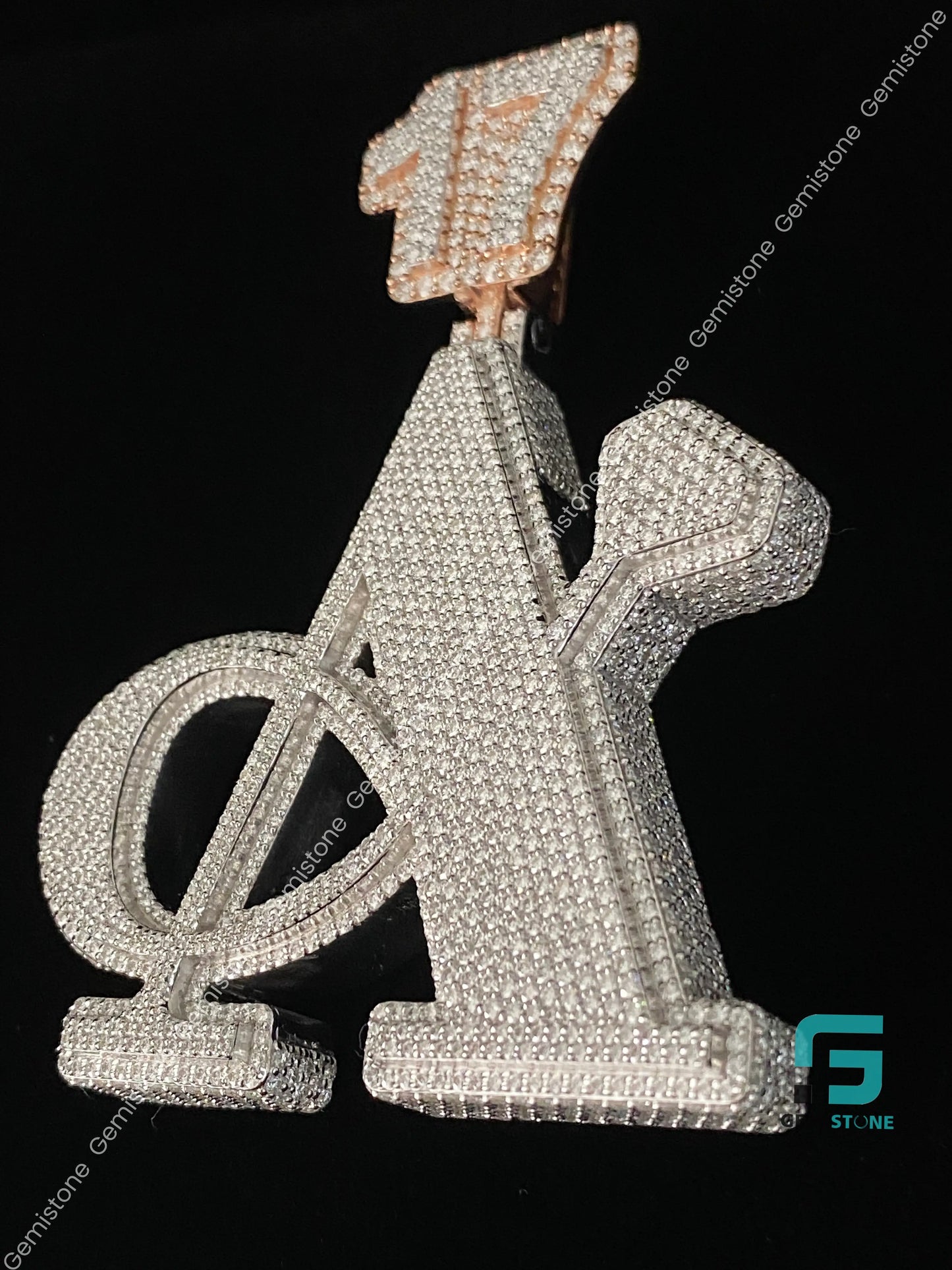 Men's Big A Letter Fully Iced Out Moissanite Pendant With 17 Number Bail