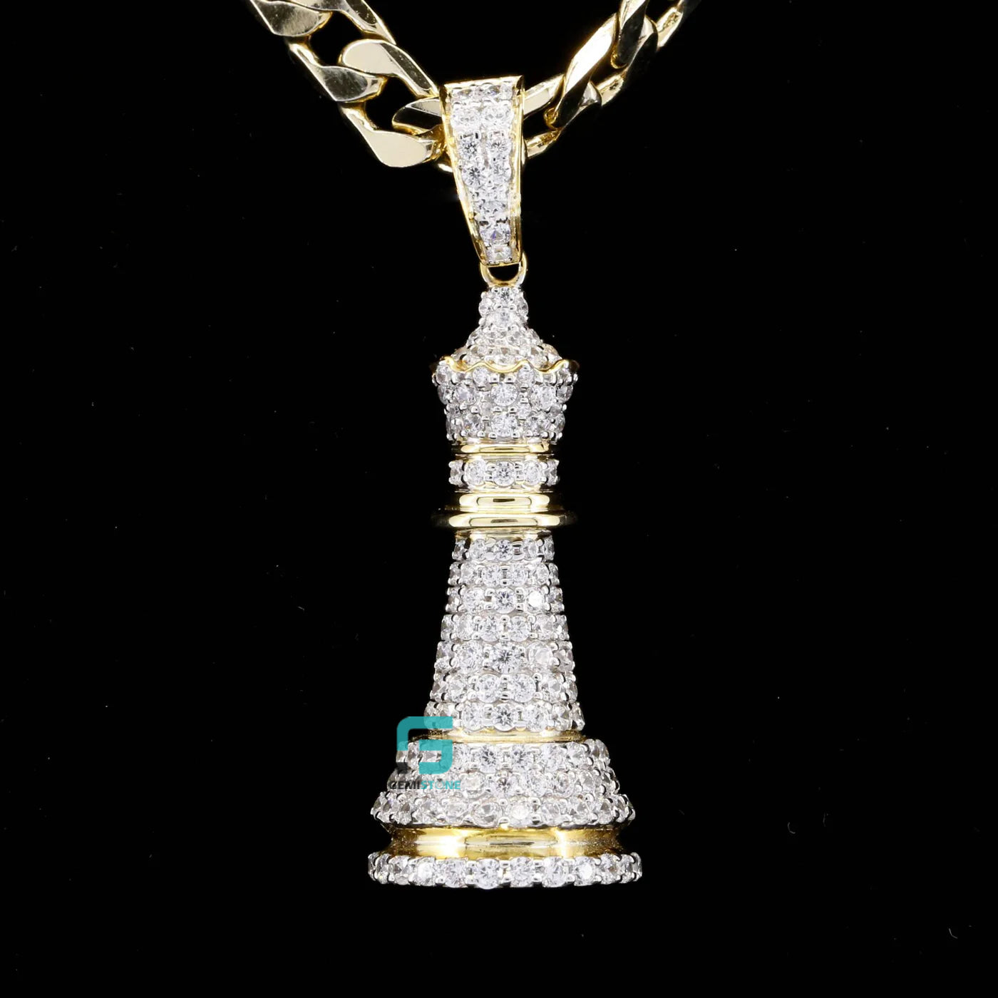 Chess Queen Shape Moissanite Fully Iced Out Bust Down Pendant
