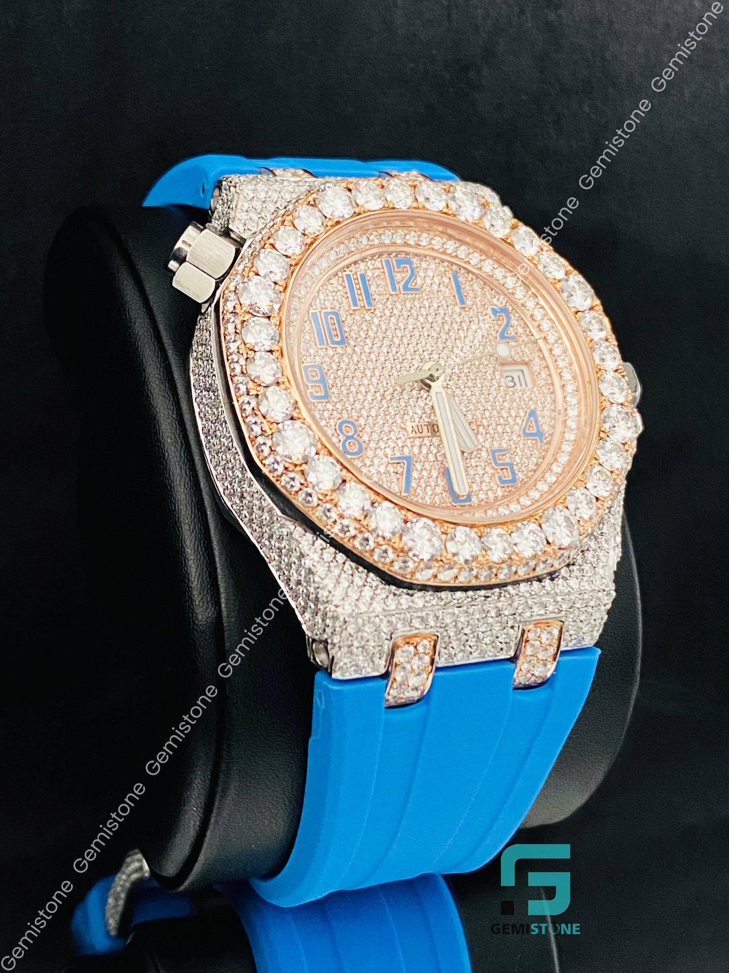 VVS Moissanite Stainless Steel Silicon Belt Watch