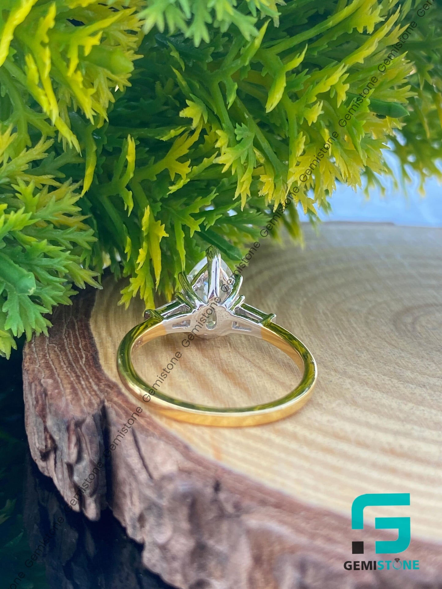 3 CT Pear Shape & T. Baguette Moissanite Engagement Ring