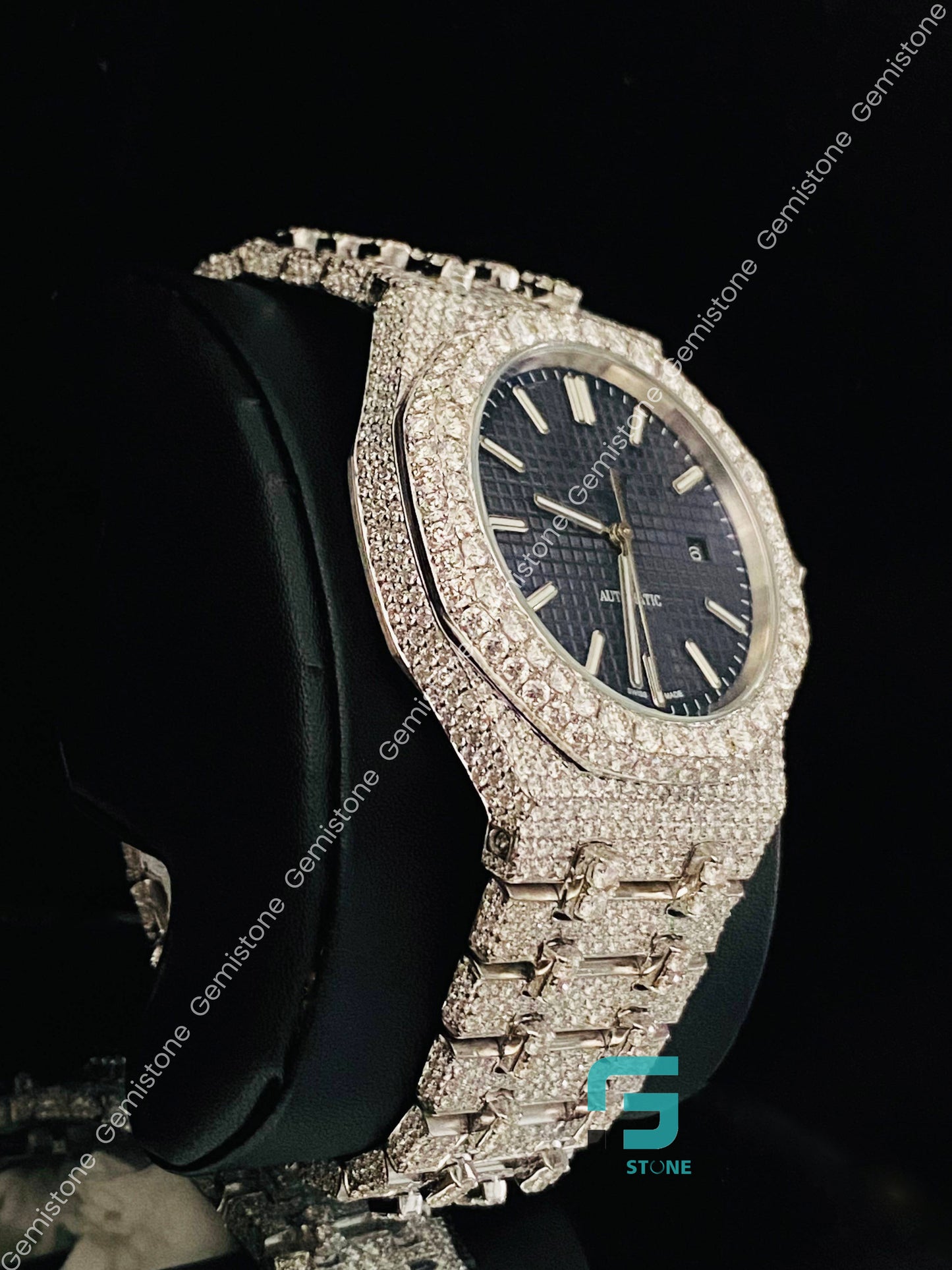 VVS Big Bezel Royal Blue Dial Moissanite Watch for Men's