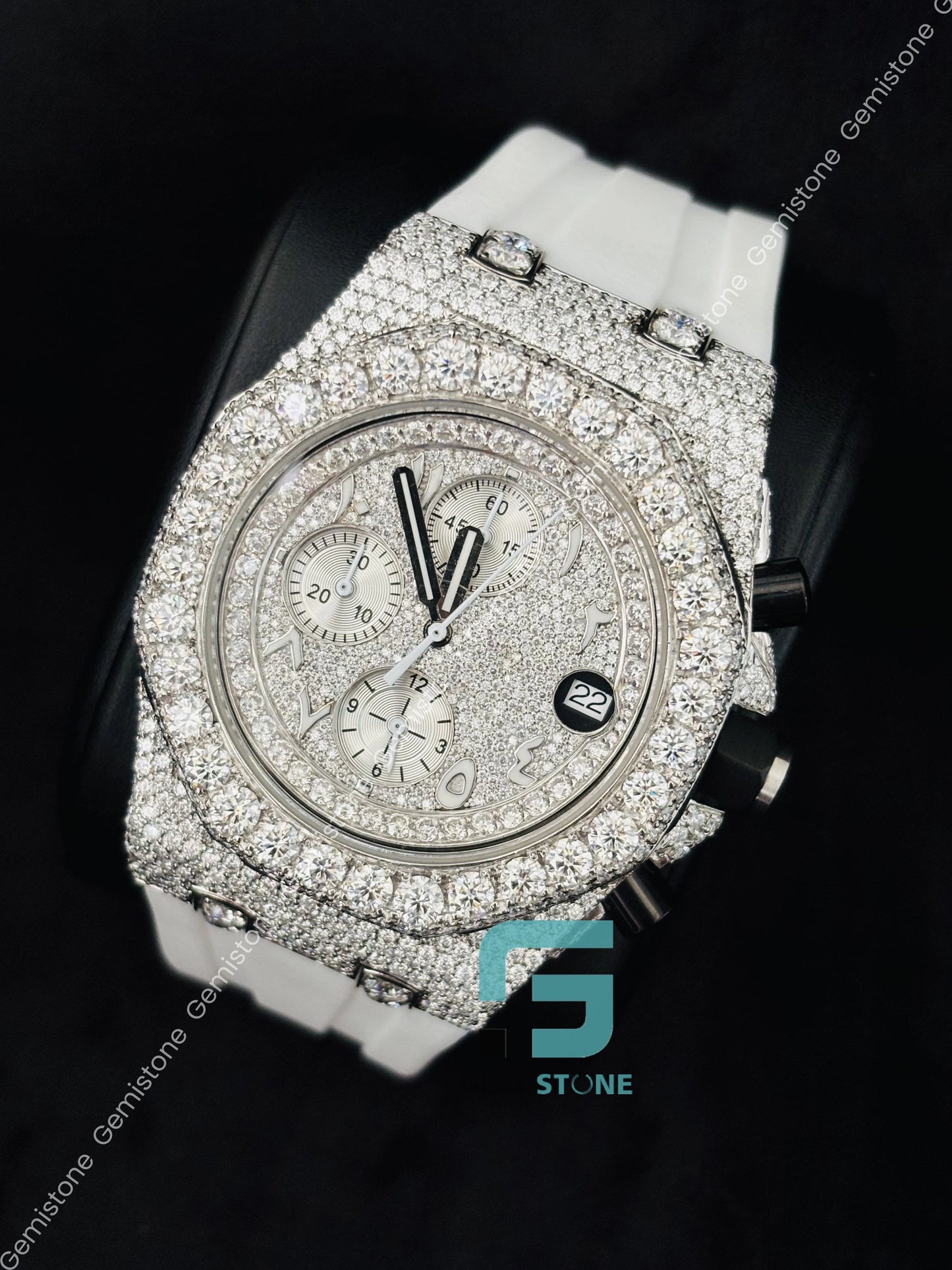 White Chronograph Face Dial Moissanite Hip Hop Watch