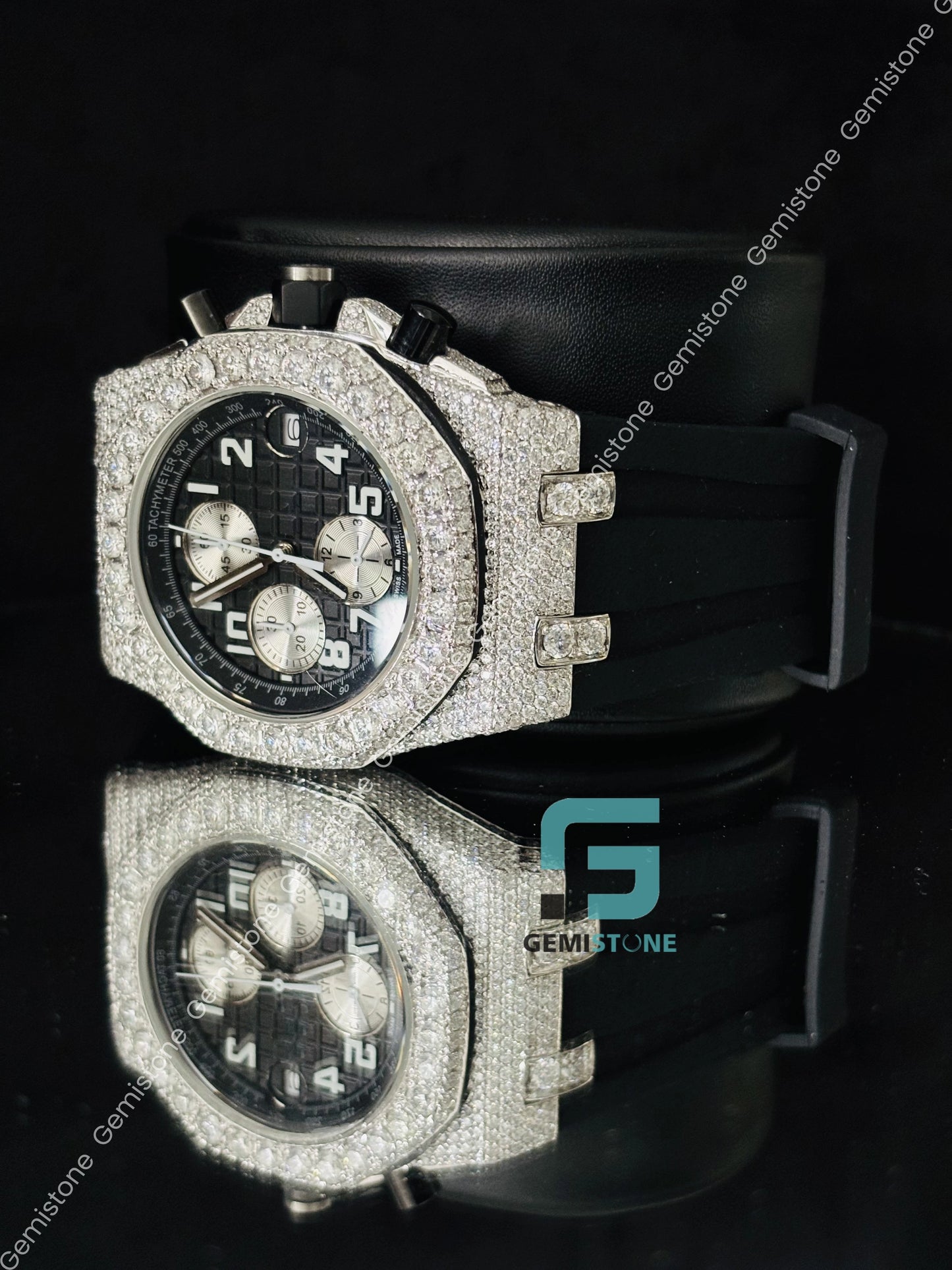 White Multi Chronograph Big Bezel Bust Down Moissanite Wrist Watch