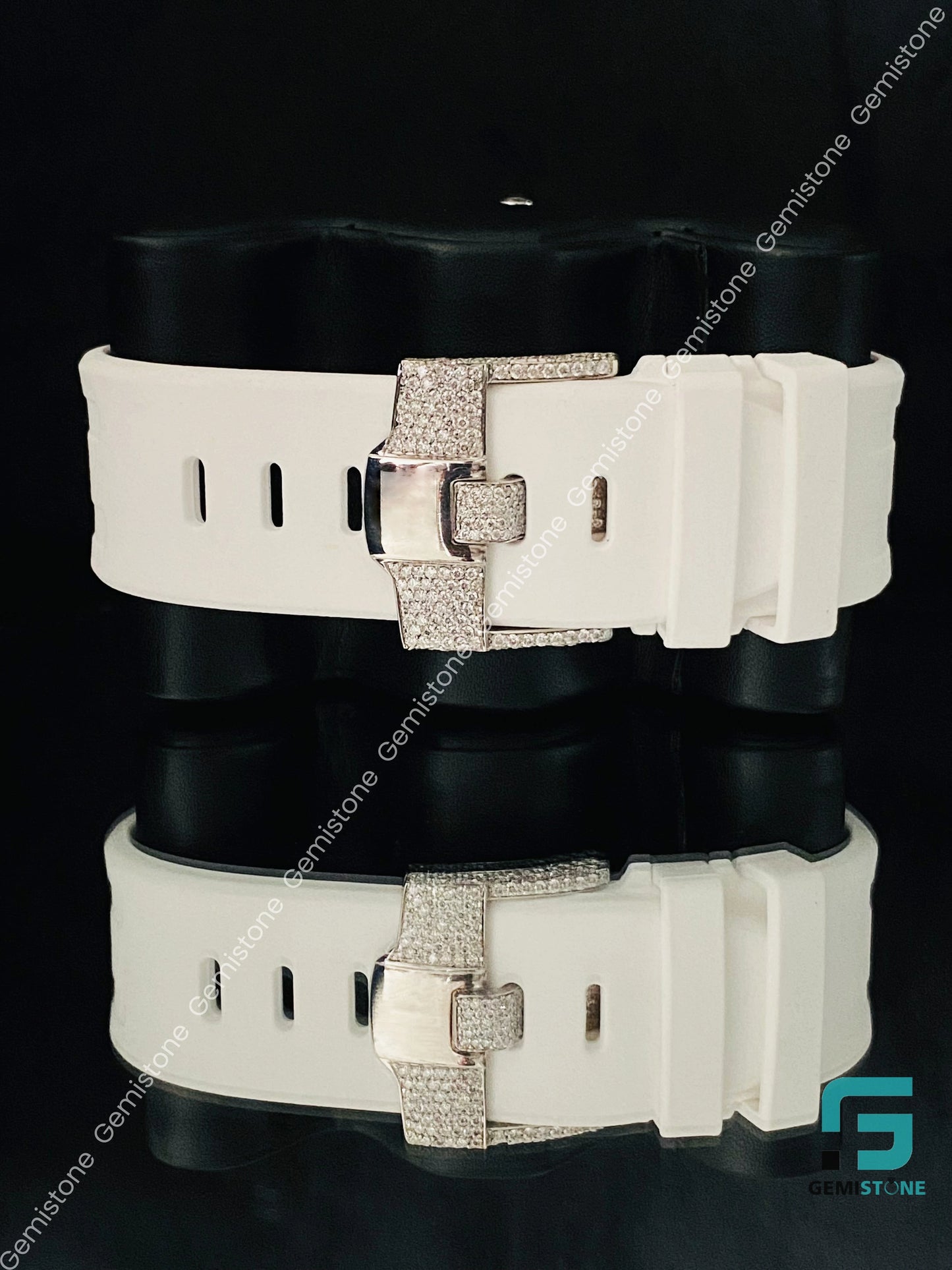 White Rubber Belt Hip Hop Moissanite Watch