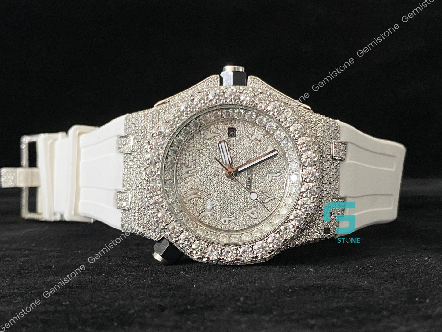 Men's Fully FaceDial White Silicon Strap Moissanite Watch