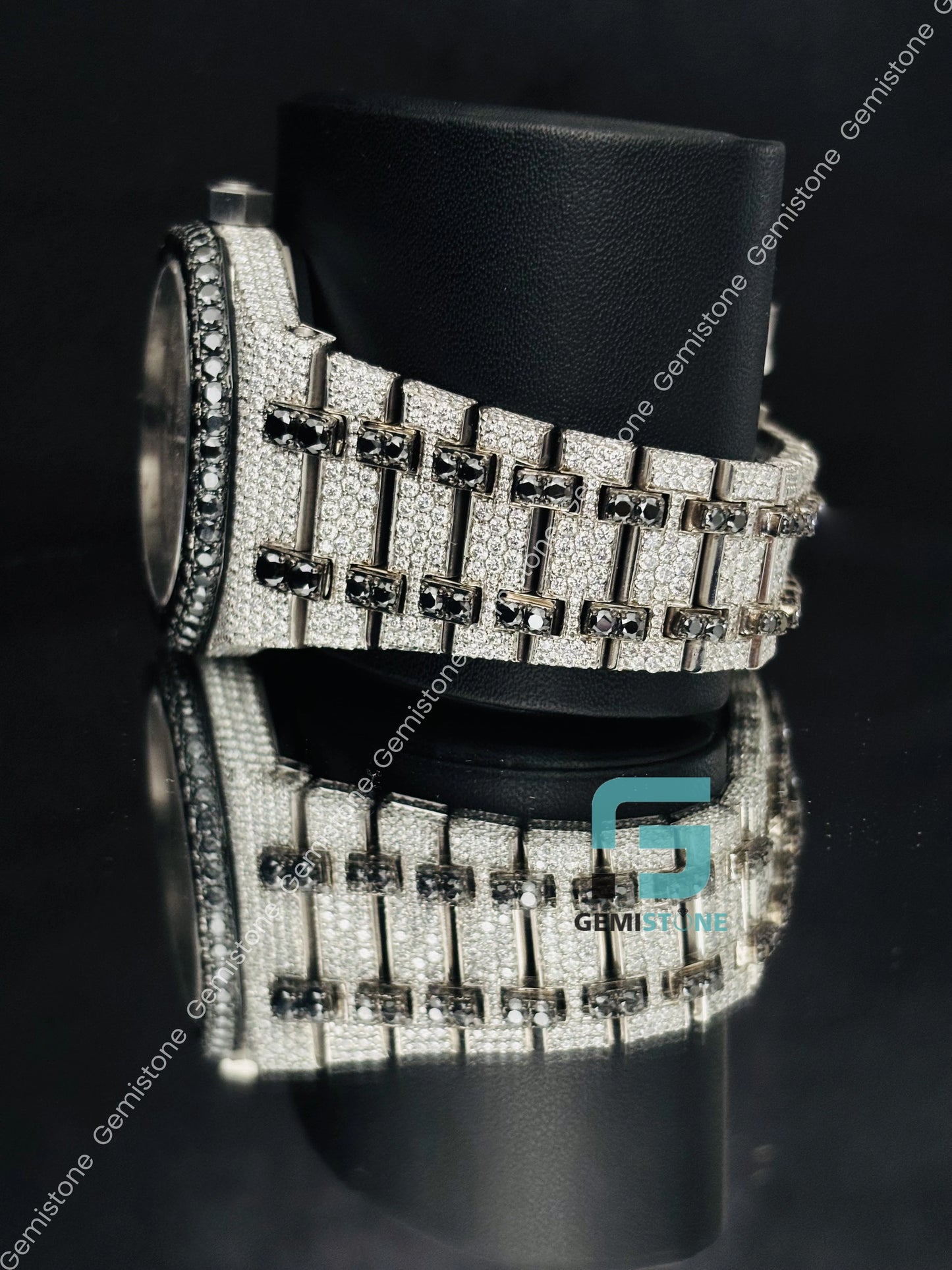 White_ Black Diamond Fully Studded Iced Out Watch