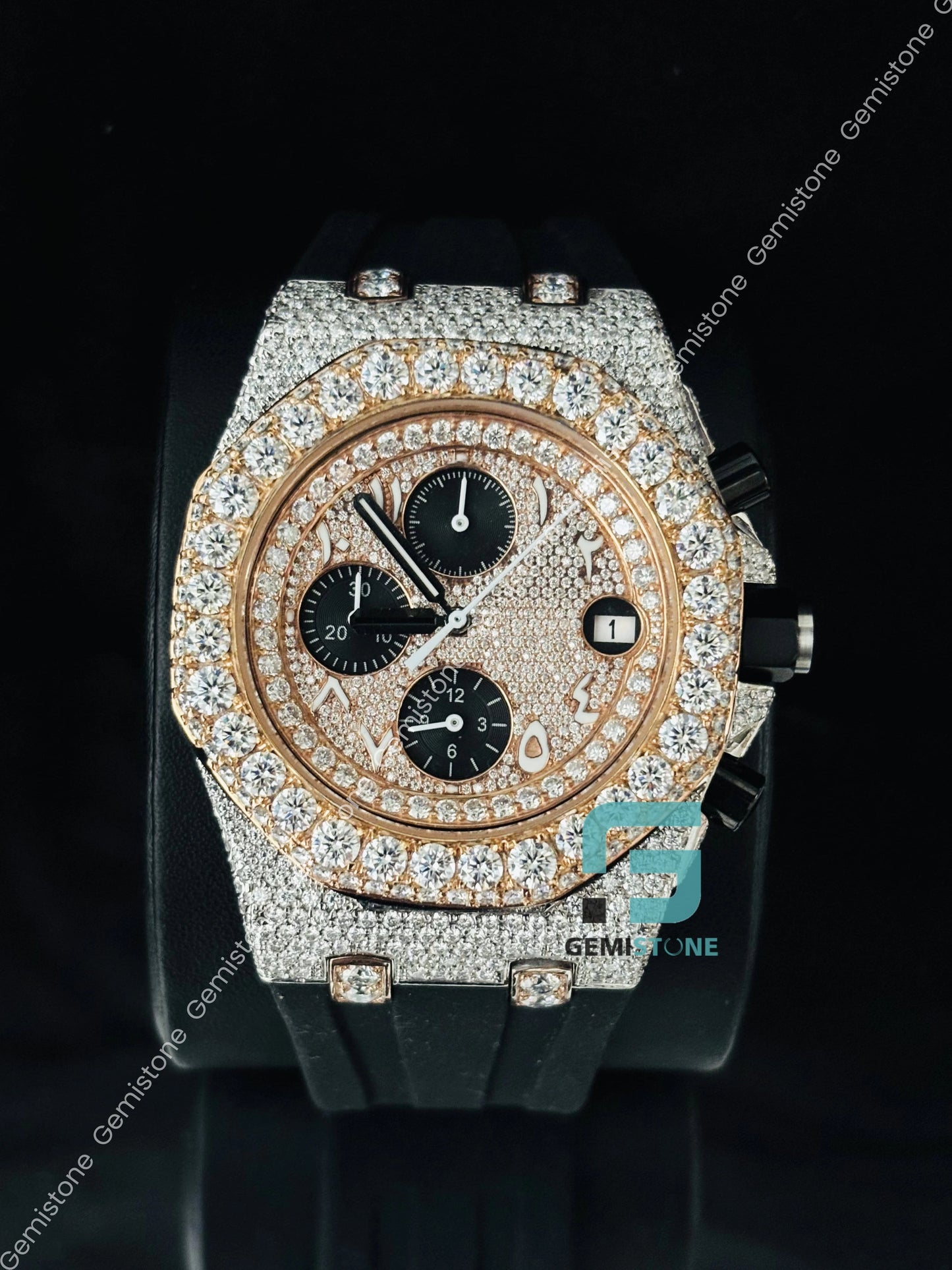 Yellow Gold Plated Face Dial Hip Hop Moissanite Watch