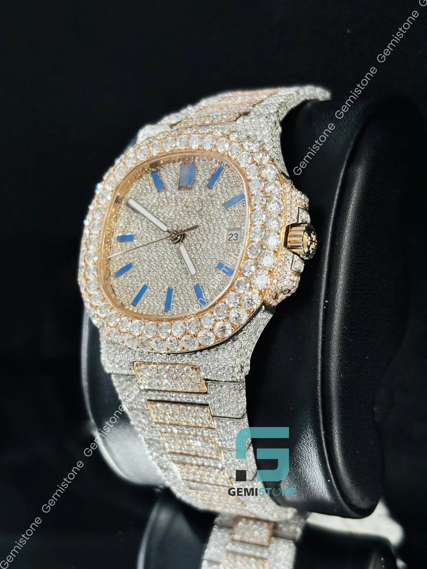 Yellow Gold Plated Moissanite Bust Down Hip Hop Watch
