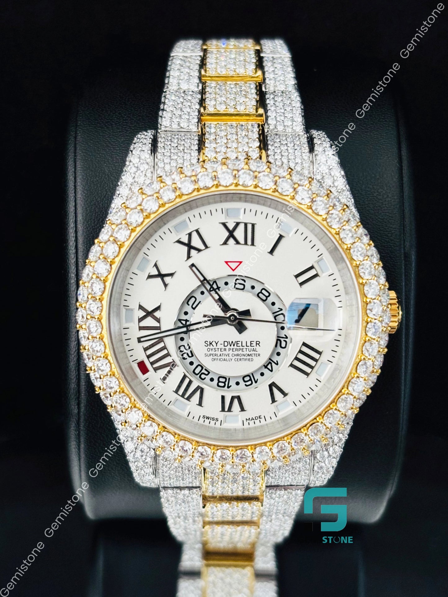 Yellow Gold Plated Roman Number Moissanite Watchs