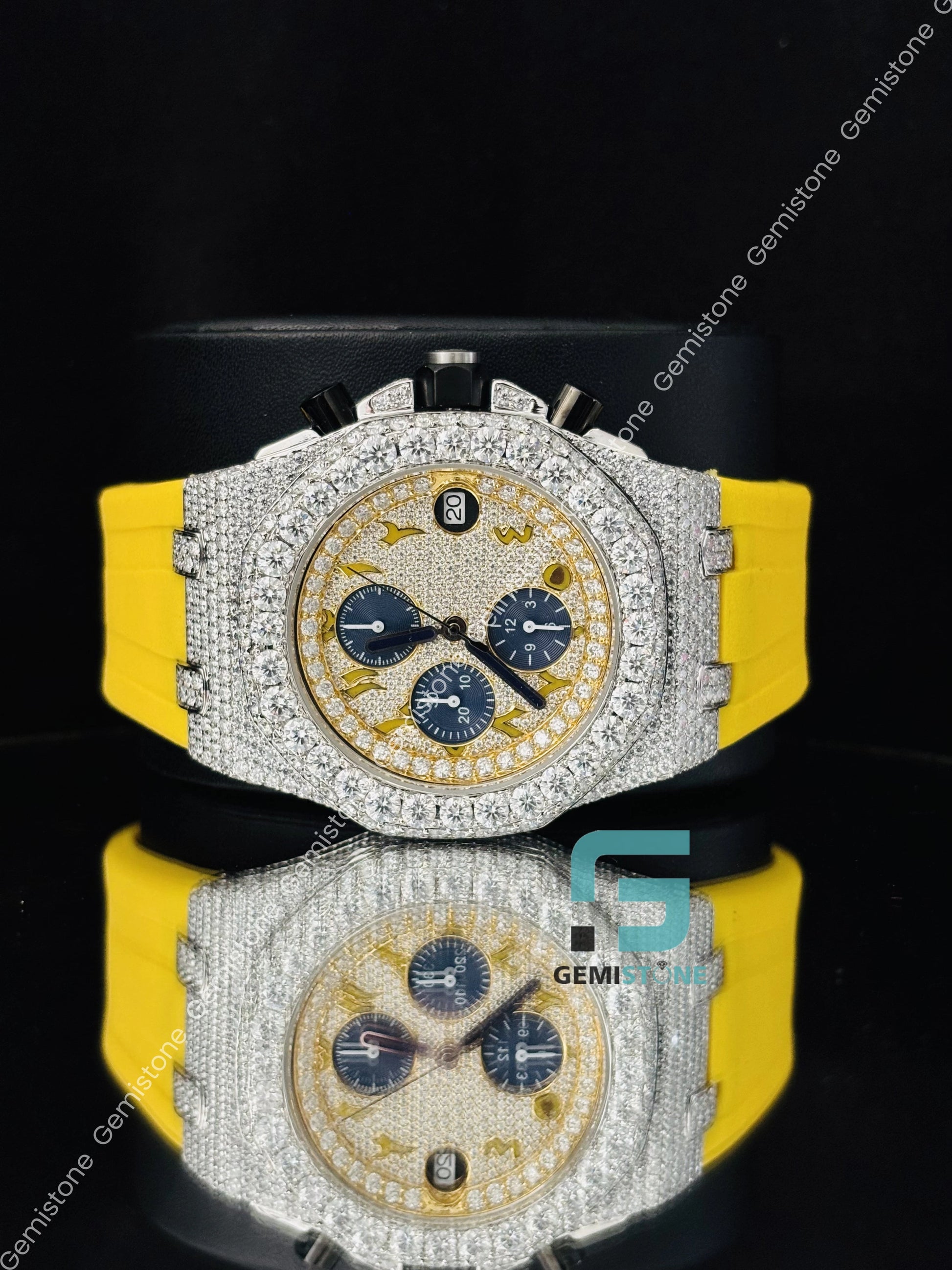 Yellow Silicon Belt Moissanite Bust Down Watch