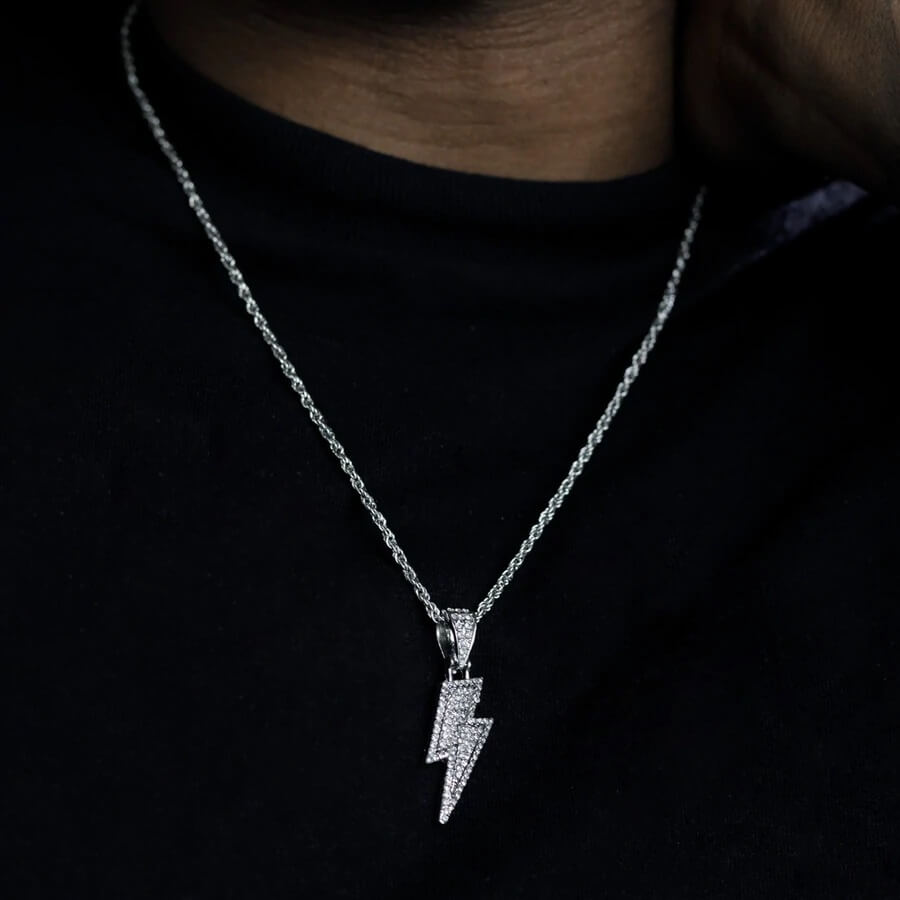Lightning Bolt Symbol Diamond Pendant Necklace For Men