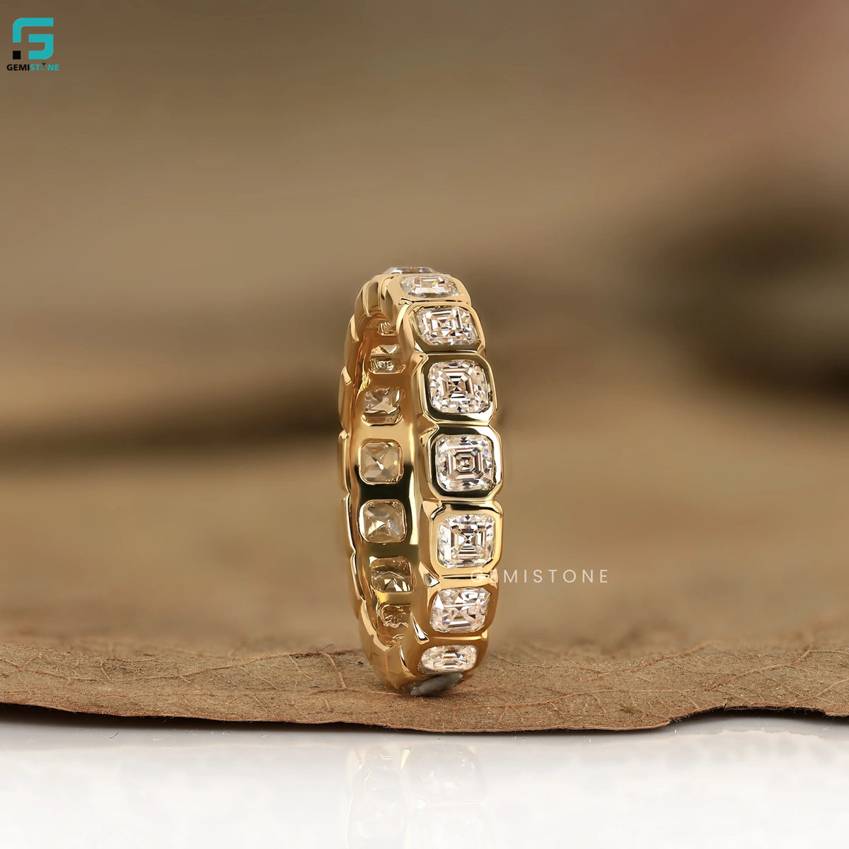 3.5CT Asscher Cut Bezel Set Lab Grown Diamond Wedding Band 