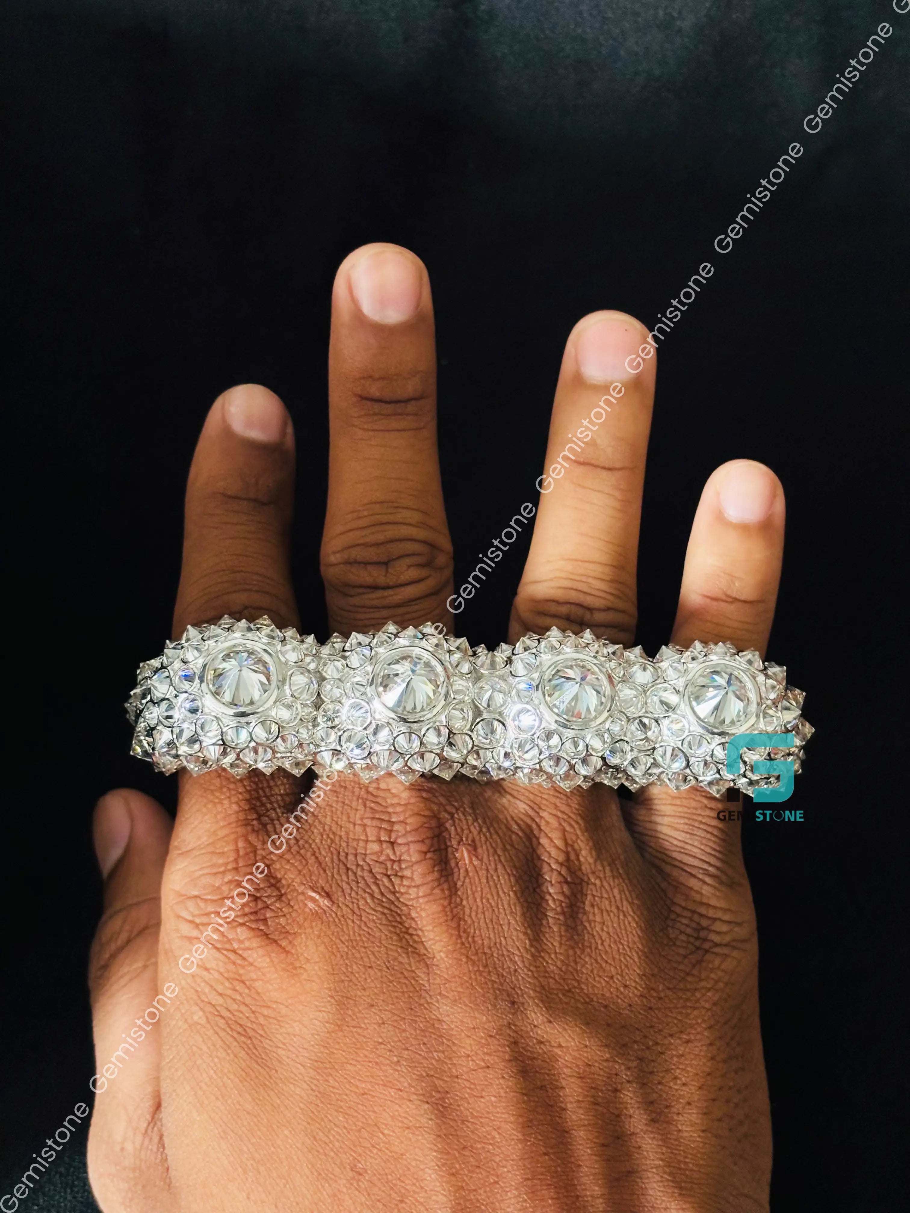 925 Silver 4 Finger Up Side Down Moissanite Ring For Men