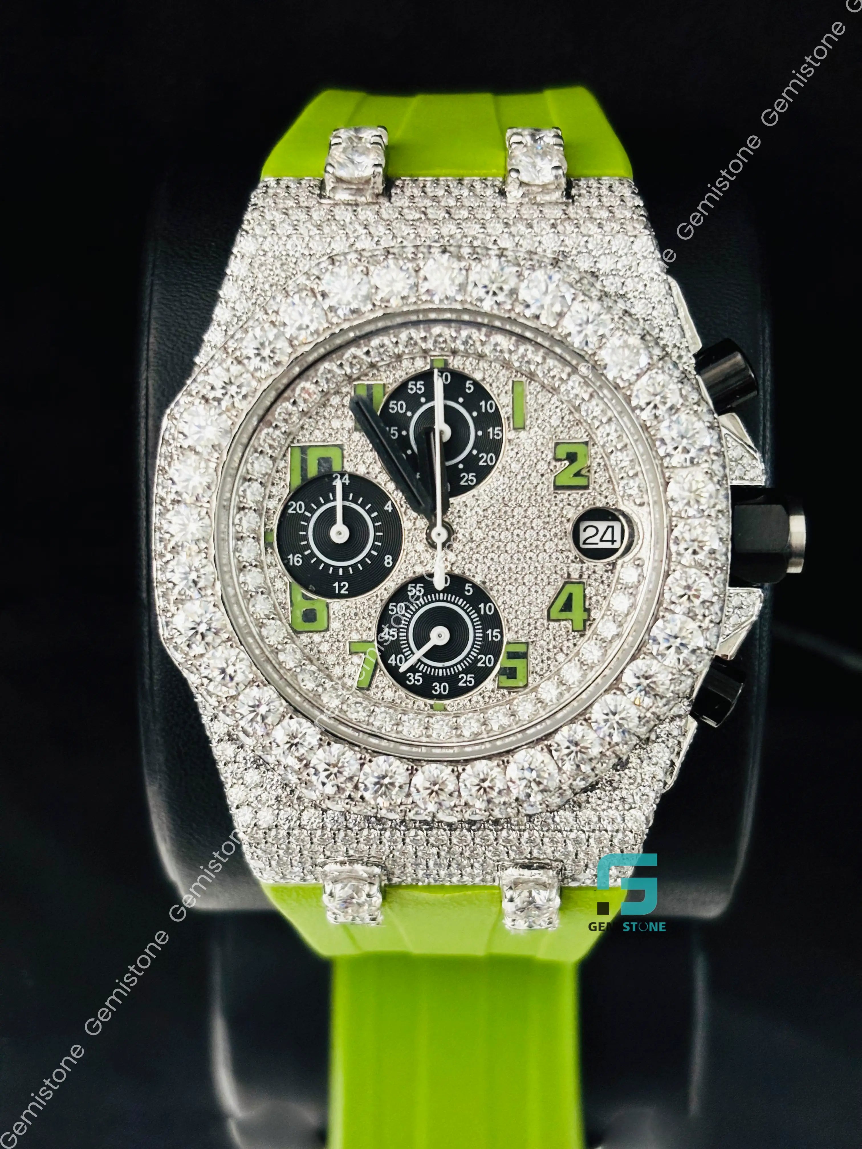 Moissanite Diamond Green Silicon Starp Watch