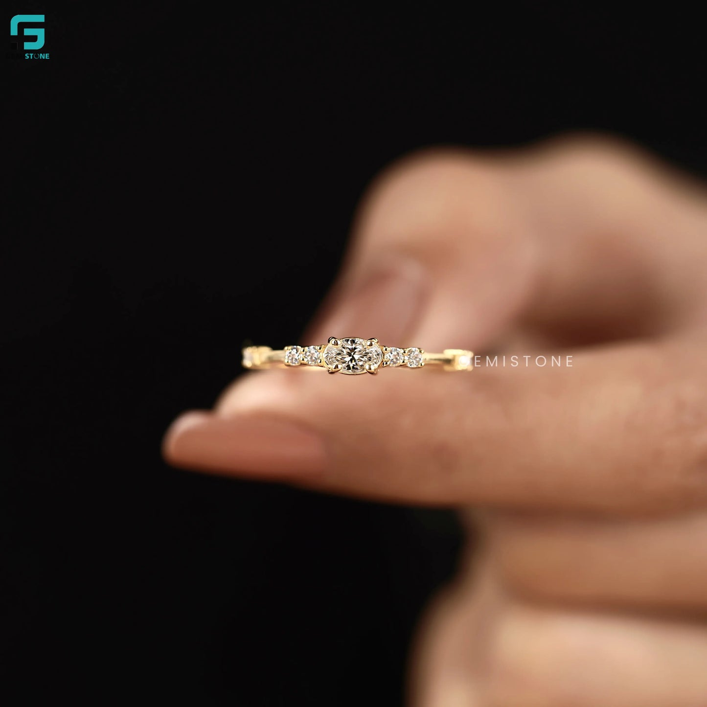 0.30CT Distance Pave Band Lab Diamond Oval Cut Ring