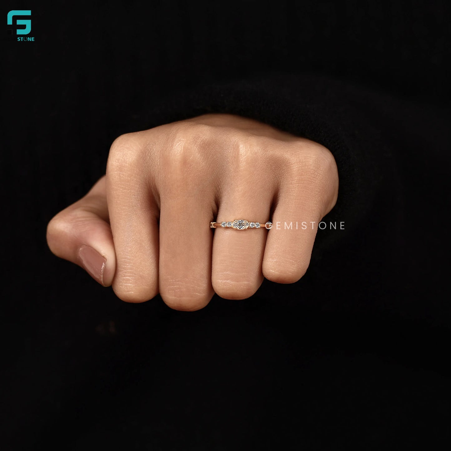 0.30CT Distance Pave Band Lab Diamond Oval Cut Ring For Women