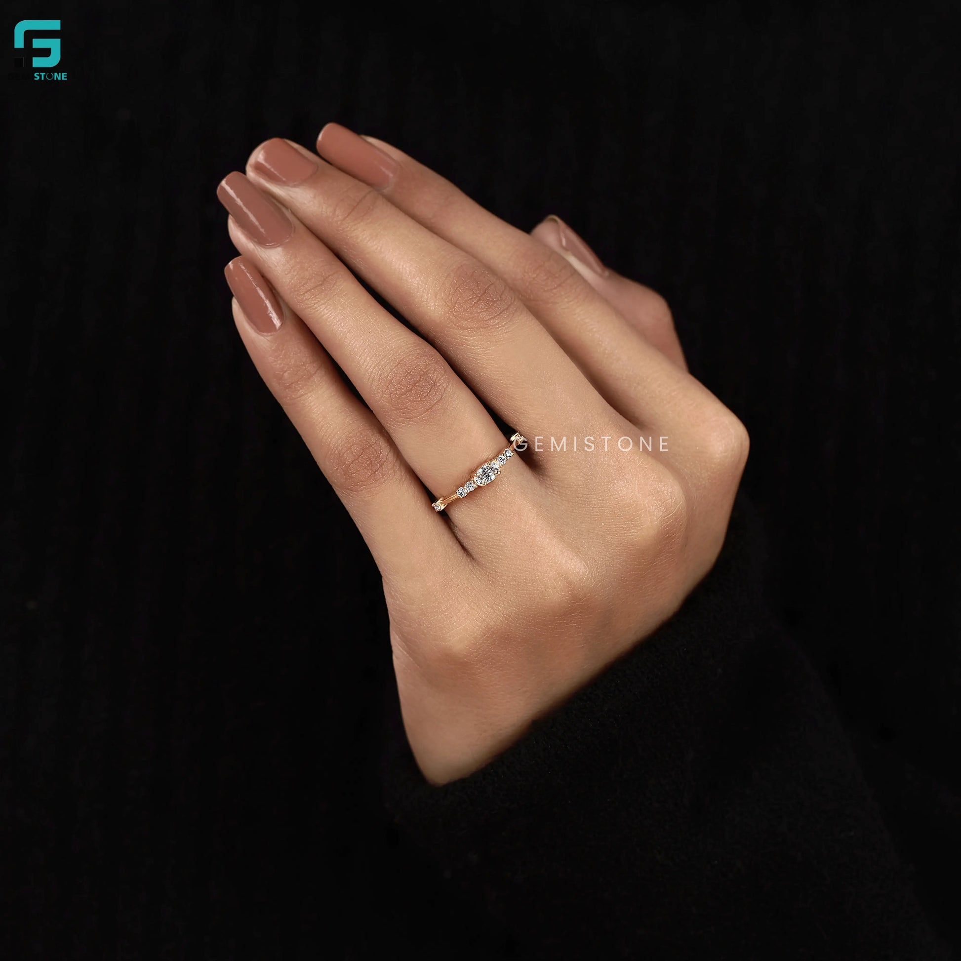 0.30CT Distance Pave Band Lab Grown Diamond Oval Cut Ring 