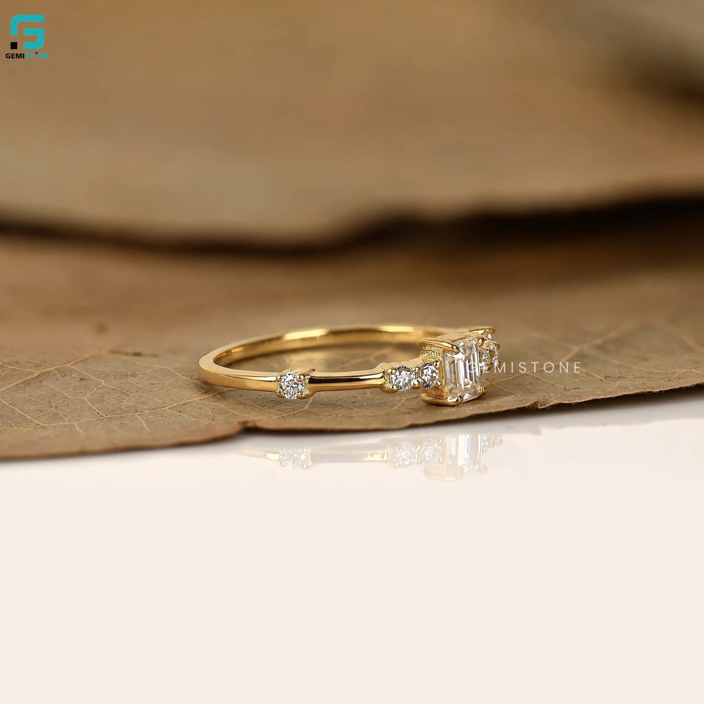 0.30CT Emerald Cut Diatance Pave Lab Diamond Ring For Women