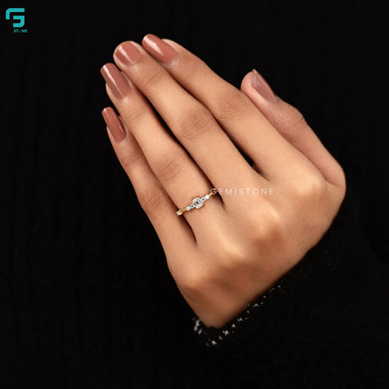 0.30CT Emerald Cut Lab Grown Diamond Diatance Pave Ring 