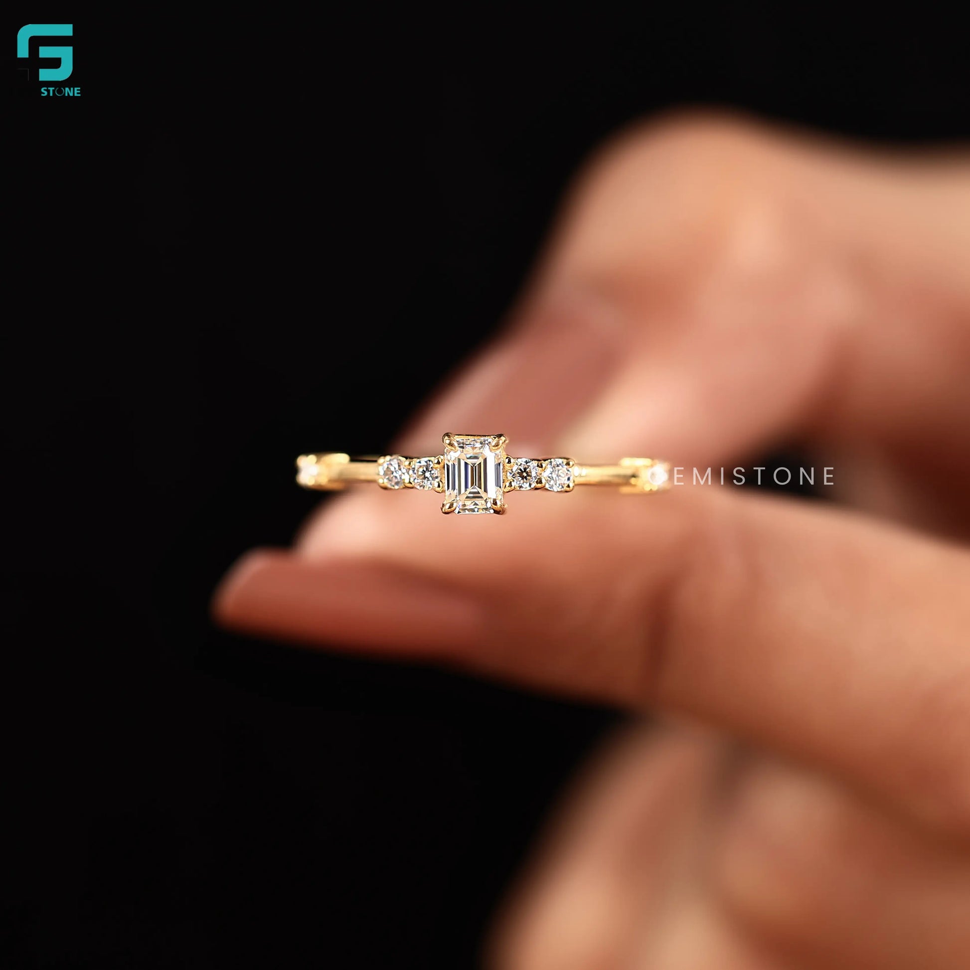 0.30CT Emerald Round Cut Lab Grown Diamond Diatance Pave Ring 