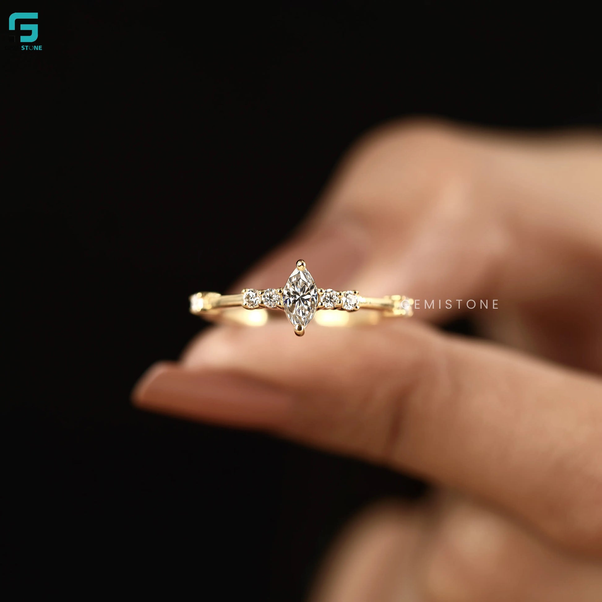 0.30CT Marquise Cut Distance Pave Lab Diamond Ring 