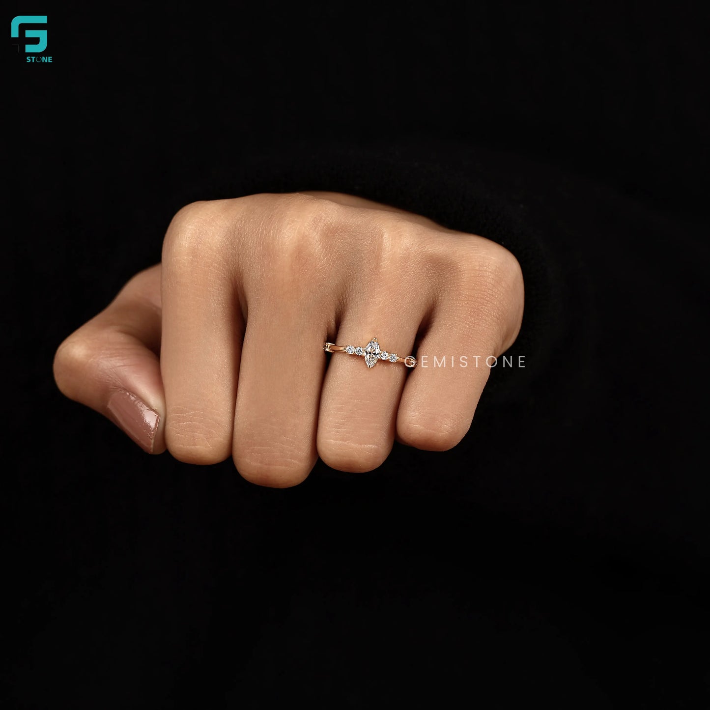 0.30CT Marquise Cut Distance Pave Lab Grown Diamond Ring 