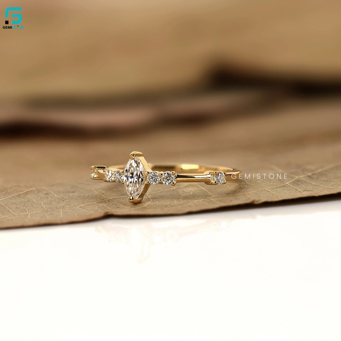 0.30CT Marquise Lab Diamond Distance Pave Ring For Women
