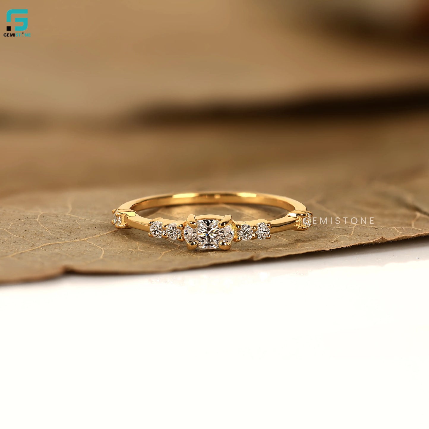 0.30CT Oval Cut Distance Pave Band Lab Diamond Ring 