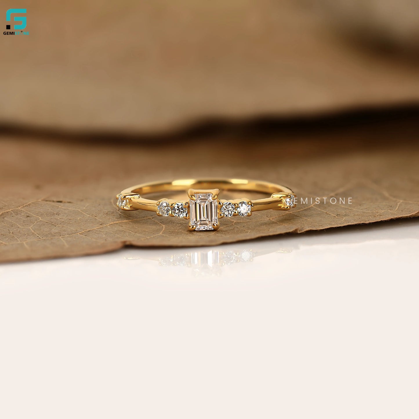 0.30 CT Emerald Cut Diatance Pave Lab Diamond Ring