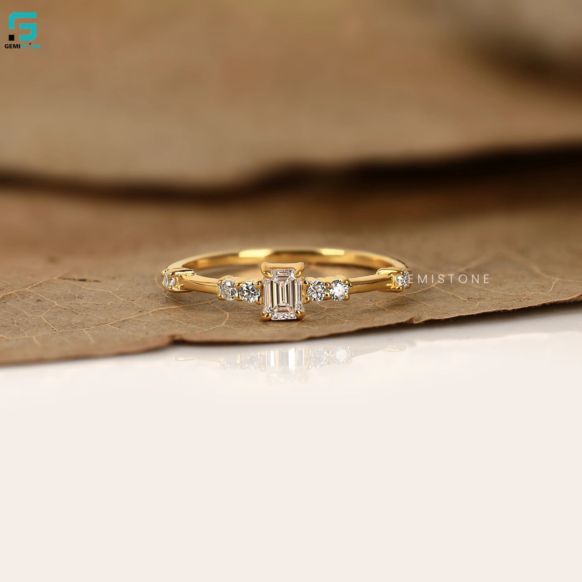 0.30 CT Emerald Cut Diatance Pave Lab Diamond Ring