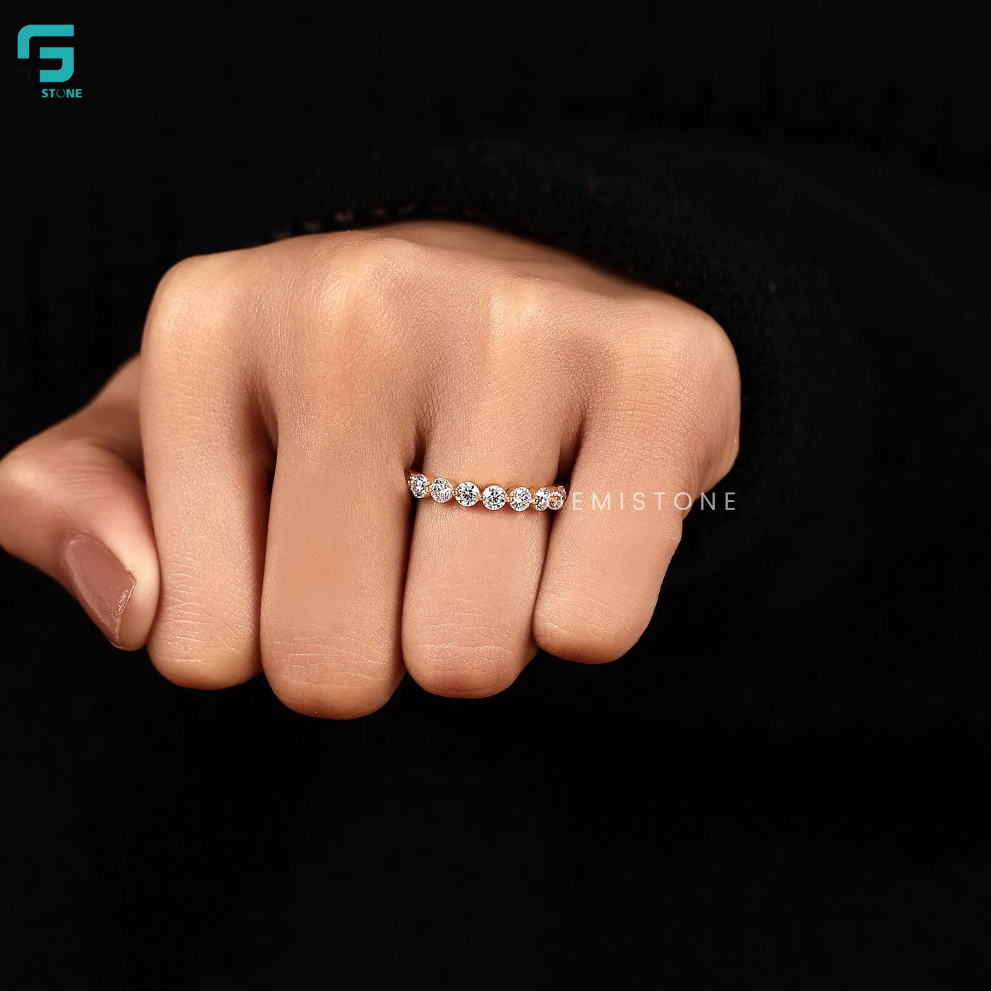 0.3MM Round Cut Lab Diamond Bubble Wedding Band For Women