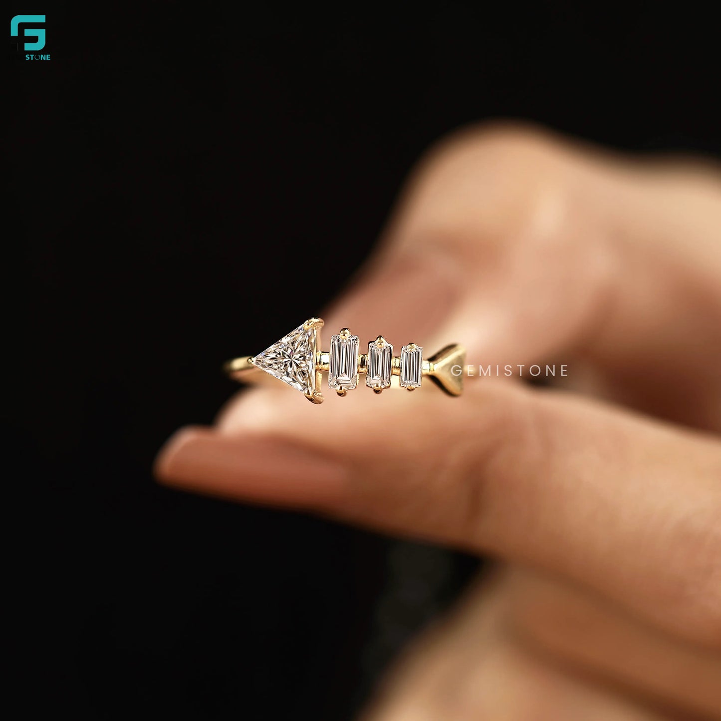 Baguette & Trillion Cut Minimalist Lab Diamond Arrow Band