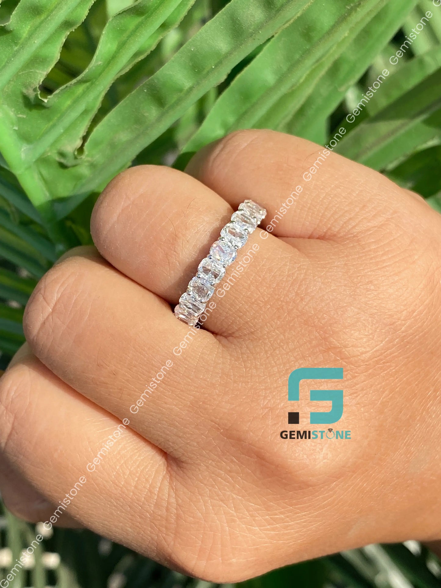 0.5 MM Cushion Cut Half Eternity Wedding Band For Her
