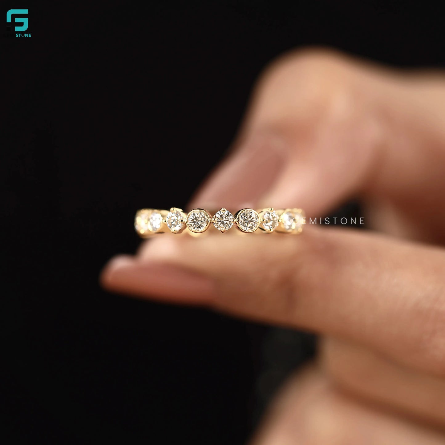 0.60CT Round Cut Bezel Set Lab Grown Diamond Wedding Eternity Band For Women