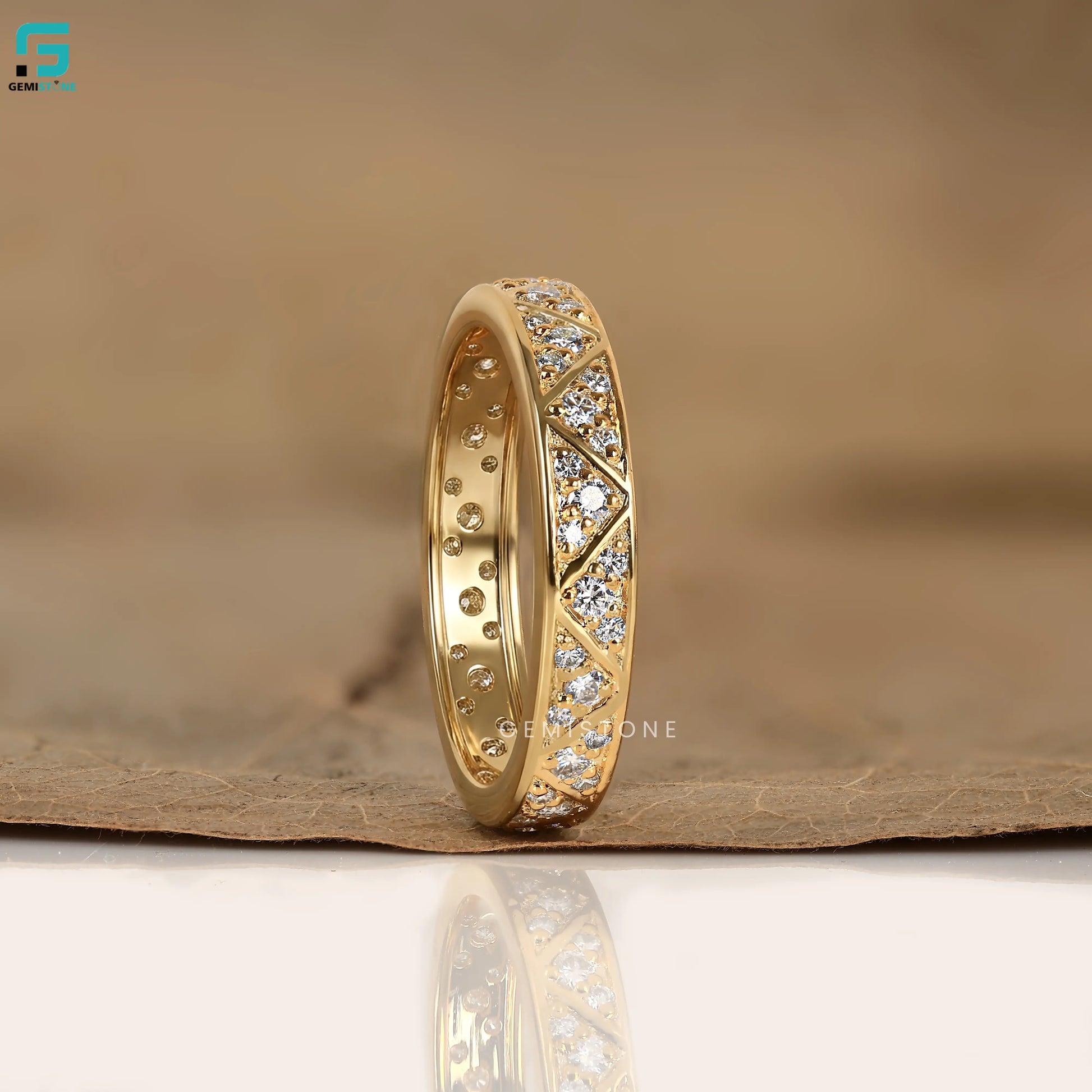 0.80 CT Round Cut Lab Grown Diamond Triangle Pave Eternity Band