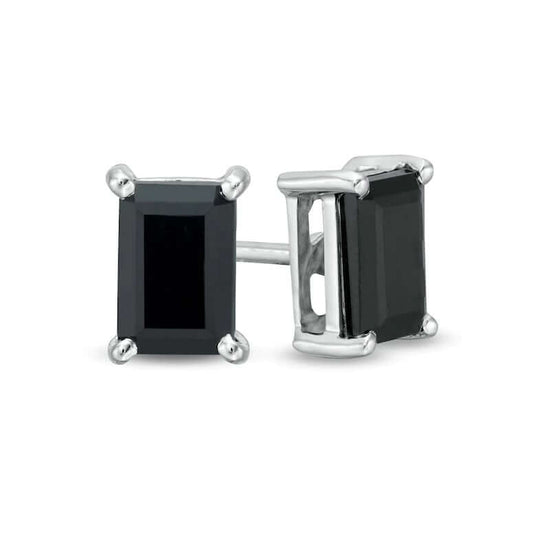 2 Carat Emerald Cut Black Diamond Stud Earrings
