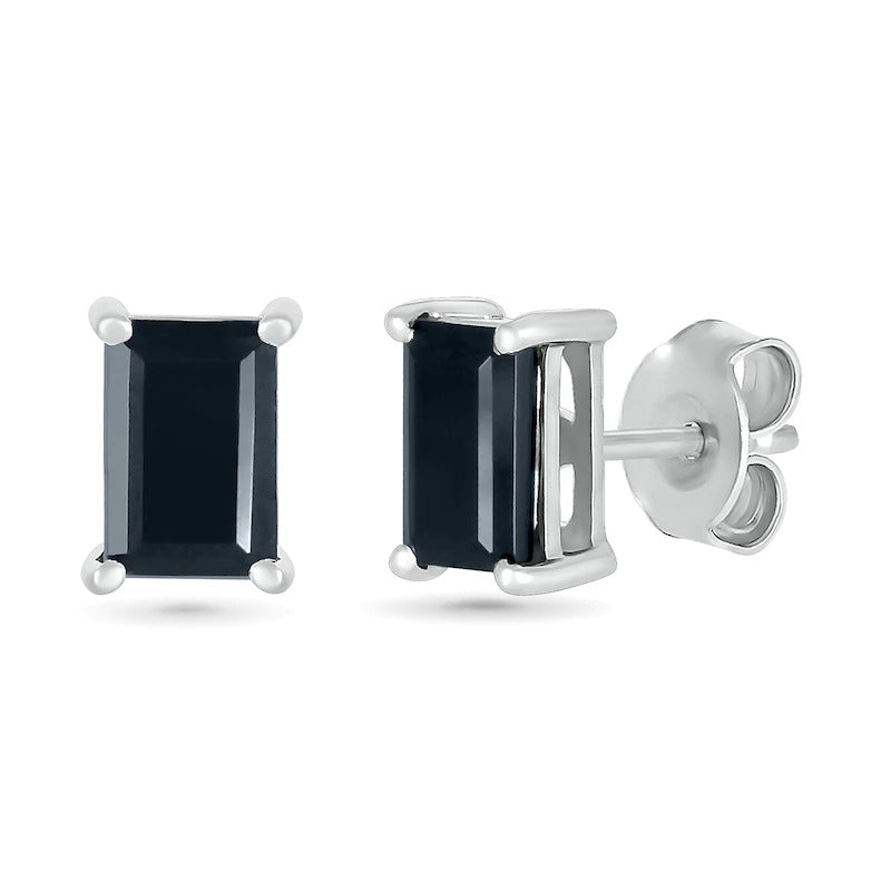 2 Carat Emerald Cut Black Diamond Stud Earrings
