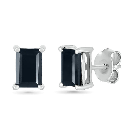 2 Carat Emerald Cut Black Diamond Stud Earrings