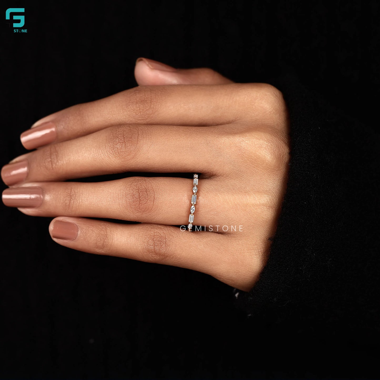 1.20CTW Lab Grown Diamond Full Eternity Band Marquise_ Baguette Cut Diamond Wedding Band 