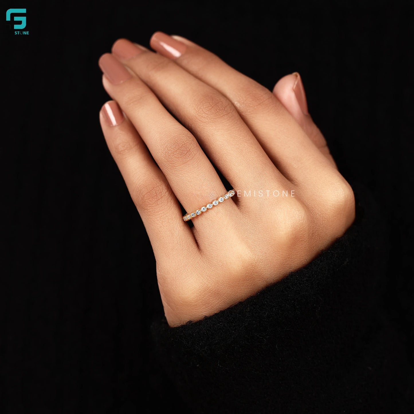1.2 CT Round Bezel Set Lab Diamond Band For Women