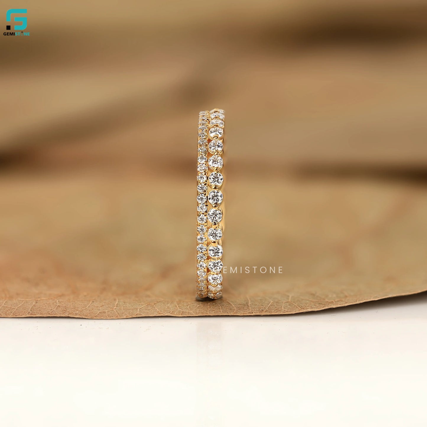 1.30CT Round Lab Grown Diamond Double Pave Set Wedding Band